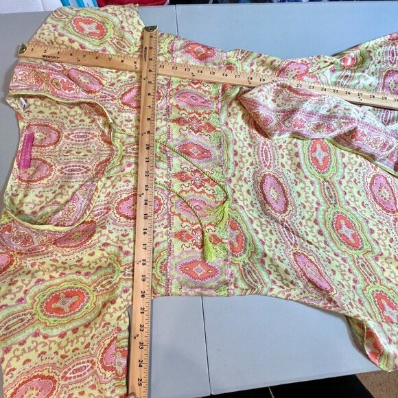 Robert Graham Tunic Blouse Top Womens L Multicolor Long Sleeve Tasseled Prints - Picture 9 of 10